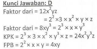 8 xyz , 12 x2y3z dan 16 x3yz2. 7 Kpk Dan Fpb Dari 12x Yz Dan 8xy Adalah A 4xy Dan 24x Y Zb 24xyz Dan 24x Y Zc 24x Y Dan Brainly Co Id