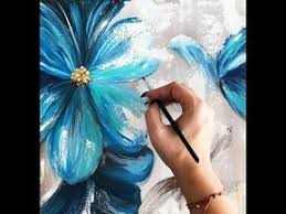 How To Make An Abstract Blue Flowers Painting On Canvas Demonstration Youtube Tuval Sanati Akrilik Boyama Teknikleri