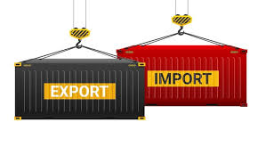 Guindaste portuário levanta dois contêineres de carga com palavras de importação e exportação | Vetor Grátis