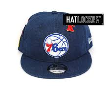 76ers branding on the front. New Era Philadelphia 76ers Denim Snapback Hat Locker