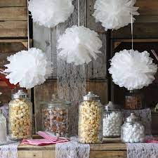White Tissue Paper Pom Poms Paper Pom Poms Hanging Wedding Decorations Sweet Jars