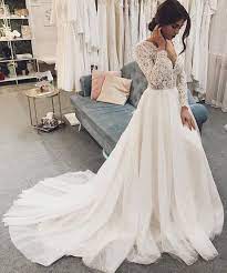 Vintage Ball Gown V Neck Long Sleeves Lace Wedding Dresses With Train Long Sleeve Wedding Dress Lace Wedding Dresses Wedding Dress Trends