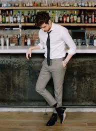 Men S White Dress Shirt Grey Wool Dress Pants Black Leather Brogues Black Tie Formal Men Outfit Mens Outfits White Shirt Outfits