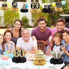 Jan 18, 2019 · include a slide show of the honoree, their friends, and family. Buy 9 Pieces 60th Birthday Decoration 60th Birthday Centerpieces For Tables Decorations Cheers To 60 Years Honeycomb Table Topper For Men And Women Sixty Years Birthday Party Decoration Supplies 60th Online In Indonesia