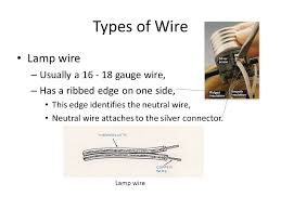 The hot wire has no ribbing or stripe, or it may be coated with black or red insulation. Wiring The Desklamp Basics Of Wiring Types Of Wire For This Project We Will Be Using Two Types Of Wire 3 Wire And Standard Lamp Wire 3 Wire The Wire Ppt Download