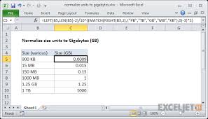 Excel Formula Normalize Size Units To Gigabytes Exceljet