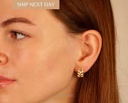 Olive Leaf Huggie Hoop Earrings