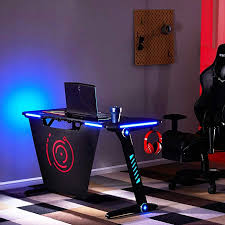 Amazon Com Merax Gaming Desk Led Lights Z Shaped Ergonomic Computer Desk Comfortable For Pc Gamers Gaming Desk Gaming Desk Led Lights Ergonomic Computer Desk
