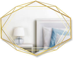 The signs are in equilateral triangular shape; Amazon Com Umbra Prisma Modern Geometric Shaped Oval Mirror Wall Decor For Bedroom Bathroom Living Dining Room Large Size Brass Home Kitchen