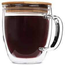 Microwave safe coffee mug with lid. Large Glass Coffee Mug With Bamboo Lid 16 Oz Clear Double Wall Glass With Handle Insulated Cup For Tea Latte Cappuccino Microwave Safe Best Tea Kettles And Tea Pots