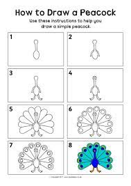 How to draw a peacock step by step by oil pastel color,easy peacock drawing for kids,easy birds drawing step step for children. How To Draw A Peacock Instructions Sheet Sb12334 Sparklebox