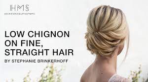 Low Chignon On Fine Straight Hair By Stephanie Brinkerhoff Kenra Professional Youtube Straight Hair Updo Straight Hairstyles Thin Hair Updo