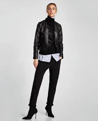 Faux Leather Jacket With Ruffle Trim 49 90 Usd Zara Short Jacket With Round Neckline Long Sleev Faux Leather Jackets Zara Fashion 2017 Leather Jacket