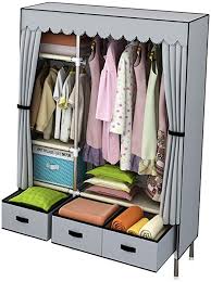 Savrsffdg Canvas Portable Large Wardrobe Free Standing Clothes Storage Organizer Single Wardrobe With In 2020 Clothes Storage Organizer Single Wardrobe Large Wardrobes