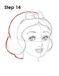 Above each eye, draw a thick curved line for snow white's eyebrows. How To Draw Snow White Step 14 Snow White Drawing Easy Disney Drawings Disney Drawings Sketches