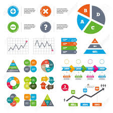 data pie chart and graphs plus and minus icons delete and question