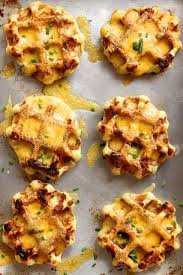The fried egg on top isn't. Mashed Potato Cheddar And Chive Waffles Joy The Baker Waffle Iron Recipes Food Recipes