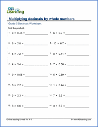 grade 5 decimal worksheet multiply 2 digit decimals by whole numbers k5 learning