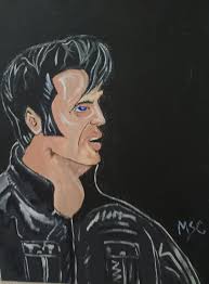 Did this a few years ago for my mom guess OK for a first try all shook up  Elvis i.live in mississippi and have been posting art here for over a year