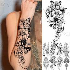 💰Kaufe Spitze Schmetterling Rose temporäre Tattoo für Frauen Erwachsene  Henna Elefant Anhänger Mond Blume gefälschte Tatoo wasserdichtarm Tattoo  Aufkleber zum besten Preis im Online-Shop bei Joom