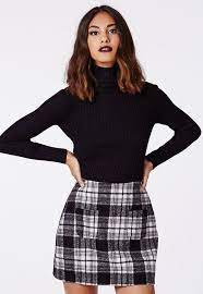 20 Missguided Mindie Check A Line Skirt Black Outfits Plaid Mini Skirt Checked Skirt Outfit