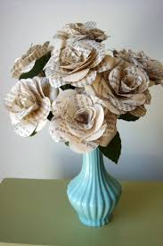 Paper Roses Made From Vintage Book Pages In A Aqua Vase Etsy Paper Roses Paper Flowers Paper Flower Bouquet