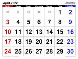April 2022 Calendar Templates For Word Excel And Pdf