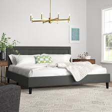 This exclusive special upholstered bed comes in a taupe color with champagne color nailheads on both the head board and footboard. Brayden Studio Vannatta Tufted Upholstered Low Profile Platform Bed Reviews Wayfair Ca