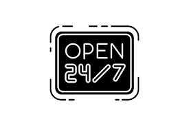 Open 24 7 Hours Black Glyph Icon Glyph Icon Retail Signs Glyphs