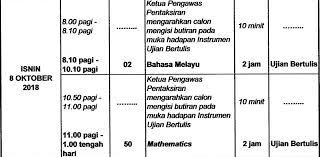 Bertutur dan mendengar, ujian tilawah dan hafazan, ujian komunikasi: Jadual Waktu Pt3 2018 Exam Date Peperiksaan