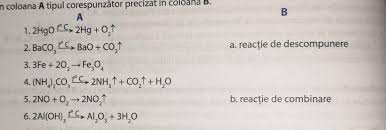 Numărul total de atomi și masa totală a atomilor sunt conservate în timpul unei reacții chimice. In Coloana A Sunt EcuaÅ£iile Unor ReacÅ£ii Chimice Iar In Coloana B Este Notat Tipul Acestora Brainly Ro