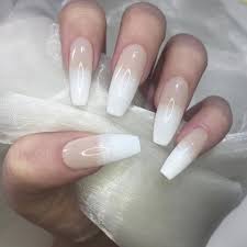 Extra Long Sheer Nude To White Ombre Coffins Nails By Georgia If your ombre is gel or dip powder, though, they'll last longer, around two to three weeks. extra long sheer nude to white ombre coffins
