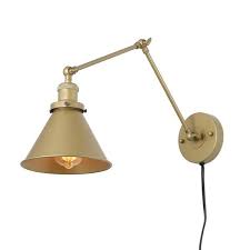 Lnc 1 Light Gold Wall Lamp Adjustable Plug In Wall Sconce A03468 The Home Depot