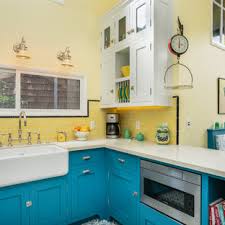 small kitchen with yellow backsplash