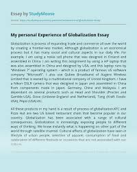 My Personal Experience Of Globalization Free Essay Example