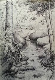 Creek Pencil Drawing Landscape Pencil Drawings Pencil Sketches Landscape Landscape Drawings