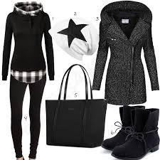 Schwarzes Outfit Mit Hoodie Mantel Und Stiefeln Outfit Style Bekleidung Und Frauen Outfits