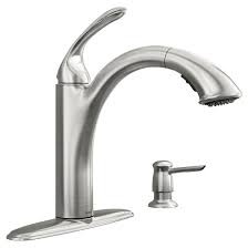 But, if you forget or miss a drop or two, warm water and a soft, damp cloth will rid the faucet of those occasional buildups. Moen Kinzel 1 Handle Kitchen Faucet Brushed Nickel 87035srs Rona