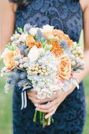 Find the best fall wedding colors of 2018 for your upcoming wedding. 56 Trendy Flowers Orange Blue Peaches Fall Wedding Bouquets Fall Barn Wedding Wedding Bouquets