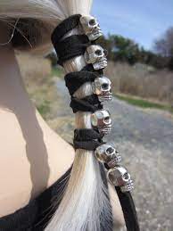 Postmordem Funeral Ponytail Holder Hair Accessories Skull Jewelry Black Leather Hair Ties Biker Glove Wrap Z106 In 2019 Hair Beads Hair Scarf Styles Ponytail Holders