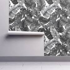 Black And White Leaf Peel And Stick Wallpaper Black And White Tropical Leaves Banana Leaves On White Designed By Khaus Available Custom Printed Onto Your C Leaf Wallpaper Tropical Leaves Black And White
