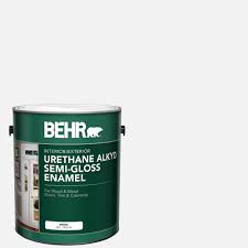 behr 1 gal white urethane alkyd semi gloss enamel interior exterior paint