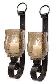 The decmode rustic wall mount sconce with amber glass adds subtle lighting to your hallway or foyer. Iron Scroll Amber Glass Wall Candle Pair Small Old World Sconce Holder Continue To The Product At Wall Candle Holders Metal Wall Sconce Candle Wall Sconces