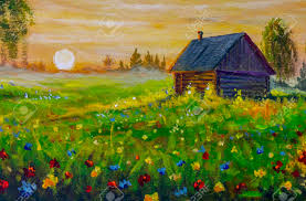 Landscape field of flowers painting. Landscape Illustration Farmhouse Art Green Field Original Landscape Painting Farm Art Field Landscape Painting Field Illustration Painting Art Collectibles Kromasol Com