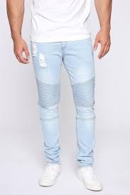 Ollie Moto Jeans Light Blue Wash In 2020 Mens Fashion Jeans Jackets Men Fashion Moto Jeans