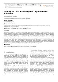 Pdf Sharing Of Tacit Knowledge In Organizations A Review