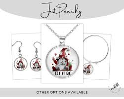 Let It Be Daisy Red Gnome Art Silver Jewelry Glass Pendant Necklace Large  Option Earrings Bracelets Multiple Variations Matching Pieces
