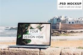 The best free mockups from the web: White Beach Town Computer Mock Up In 2020 Beach Town Graphic Design Mockup Digital Nomad Travel