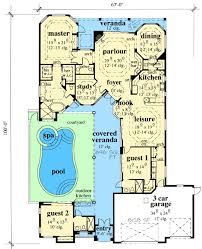 Floor 1 Pool House Plans Florida House Plans Courtyard House Plans