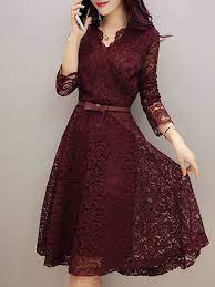 大好評 vネック長袖エレガント清楚系レースワンピース hassyon レース ワンピース ボルドー ワンピース ドレッシーなドレス